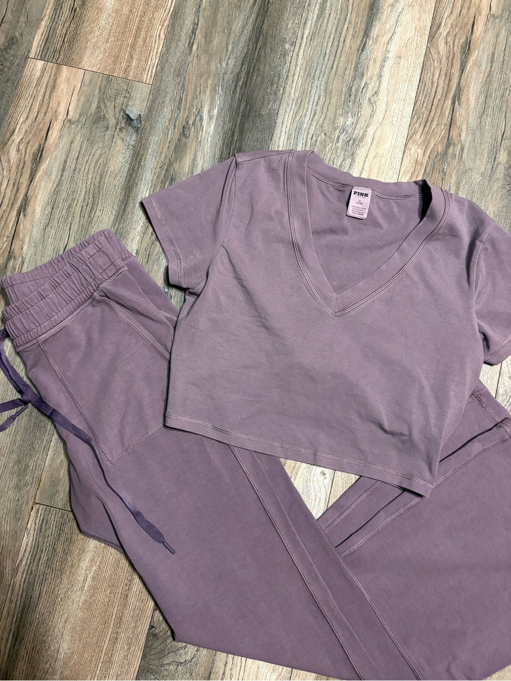 PINK Victoria's Secret Mauve V-Neck Cropped Tee & Jogger Set